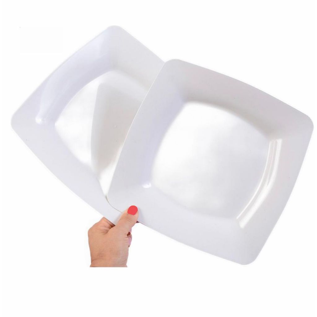 50 Pratos Quadrado de Plástico para Churrasco, Petiscos e qualquer Refeições Reutilizável