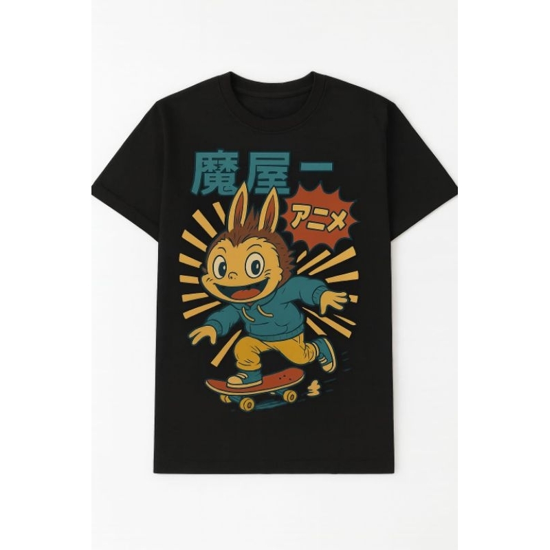 Camiseta Estampada Labubu N°1 Algodão Streetwear Unissex Manga Curta Confortável Gola Redonda Tendência.