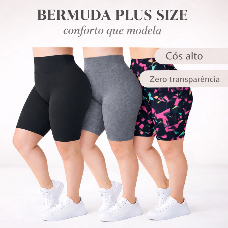 Kit 3 Bermudas Plus Size Feminina Suplex em Oferta na Shopee