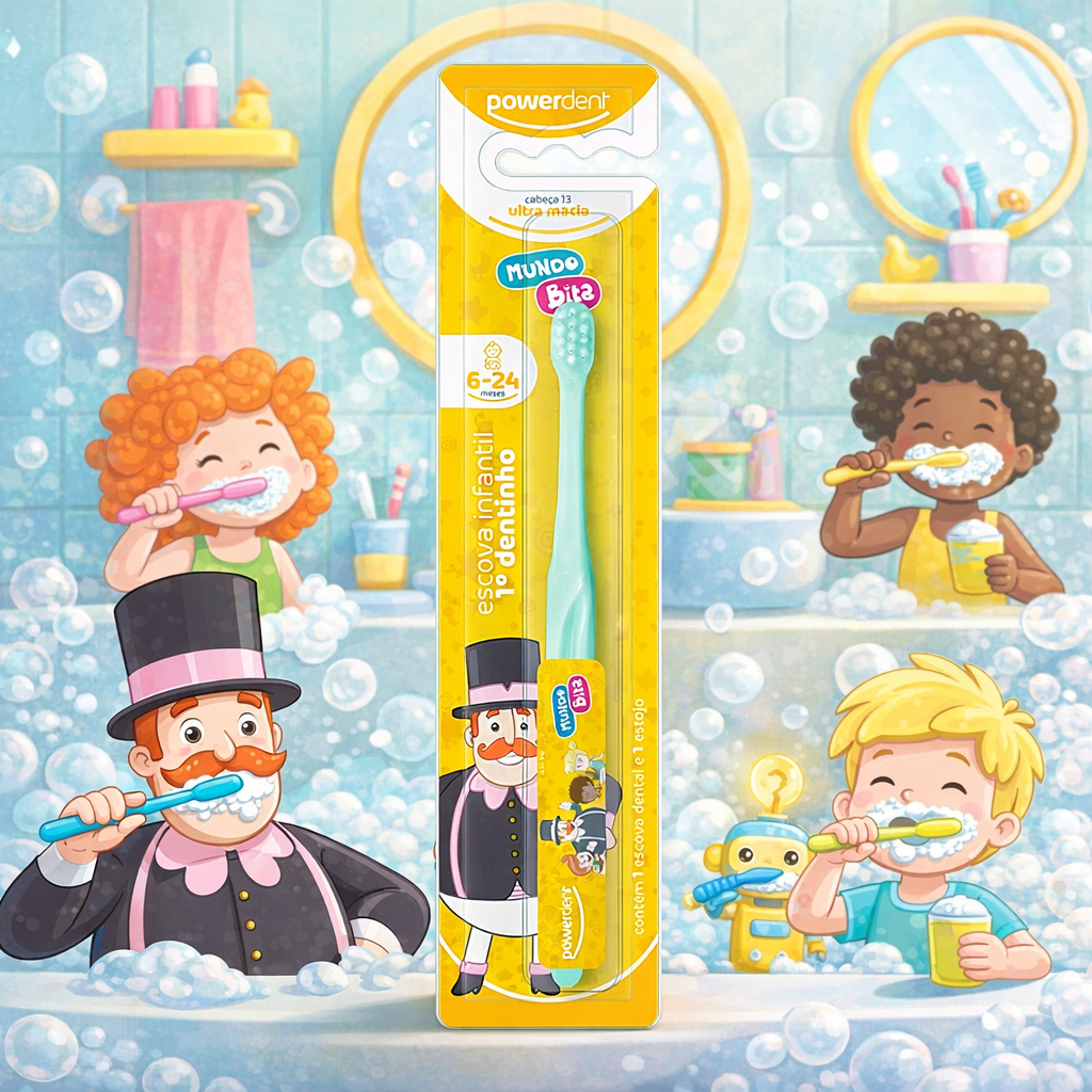 Escova Dental Infantil Primeiro Dentinho Mundo Bita Verde Powerdent - Criança de 6 a 24 meses