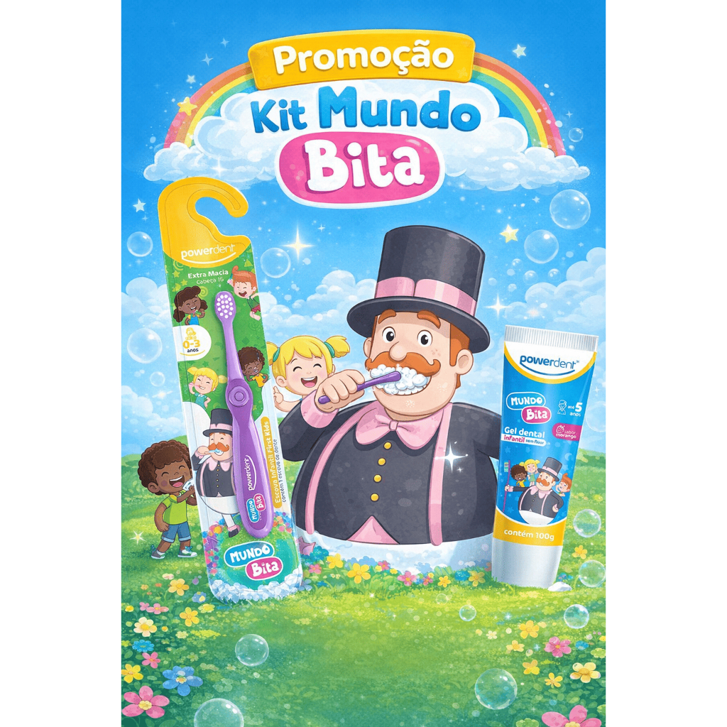 Kit Escova Dental Infantil Mundo Bita First Kids + Gel Dental Sem Fluor Mundo Bita Powerdent em Oferta na Shopee