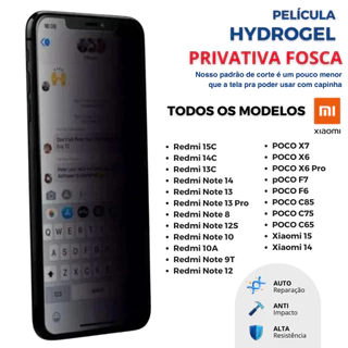 Película Celular Hidrogel Privativa Fosca Flexível para Xiaomi Redmi - Poco - MI - TODOS OS MODELOS