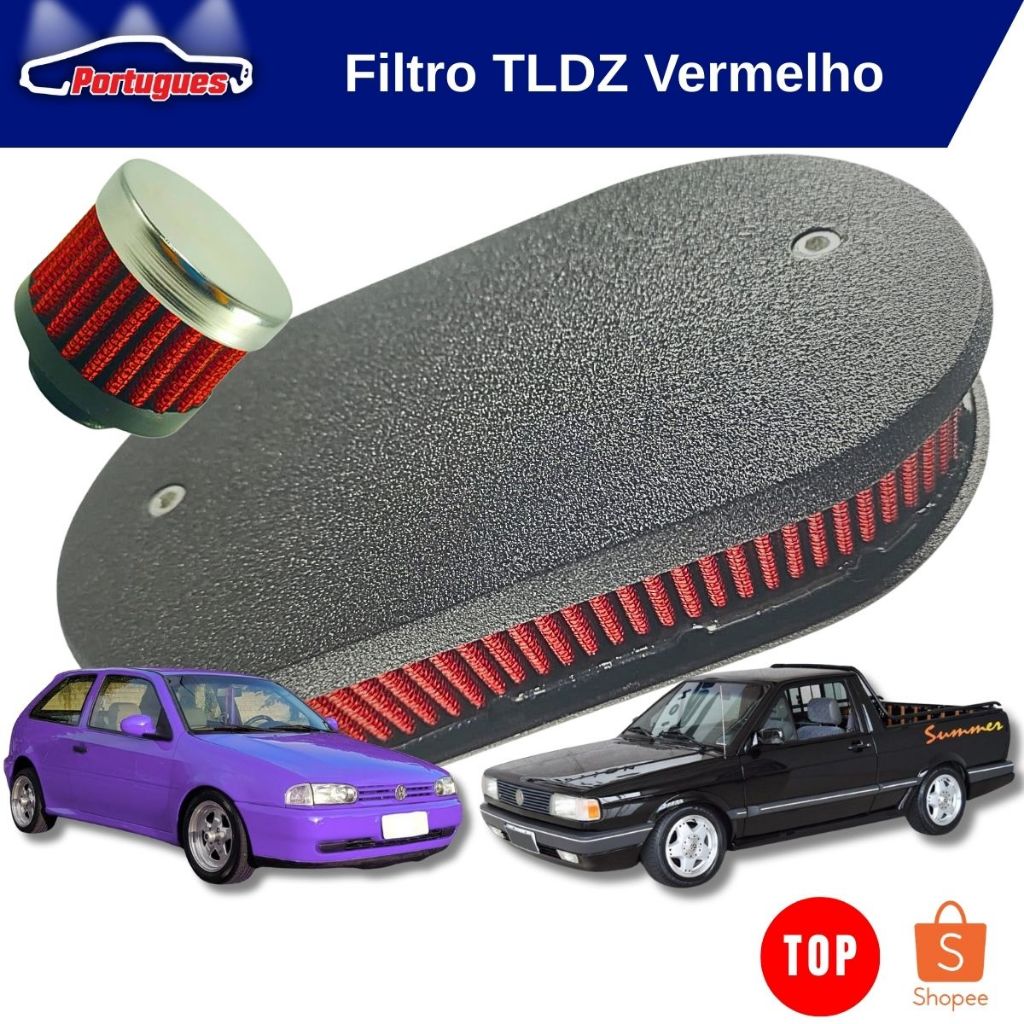 Filtro Esportivo Tldz Vermelho e Prett Micro Texturizado + Suspiro Grátis Gol Uno Escort...