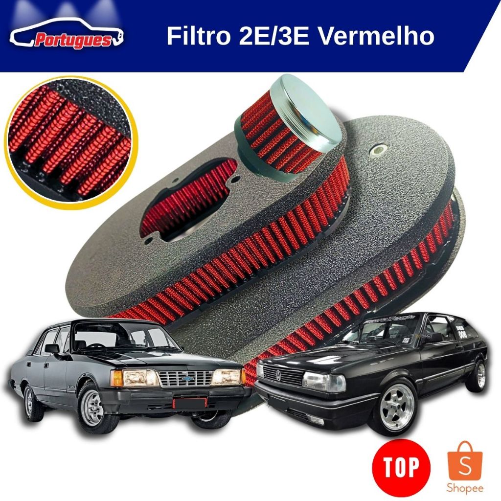 Filtro Esportivo Carburador Brosol 3e/2e Lavavel Preto micro texturizado Gol Opala Monza...