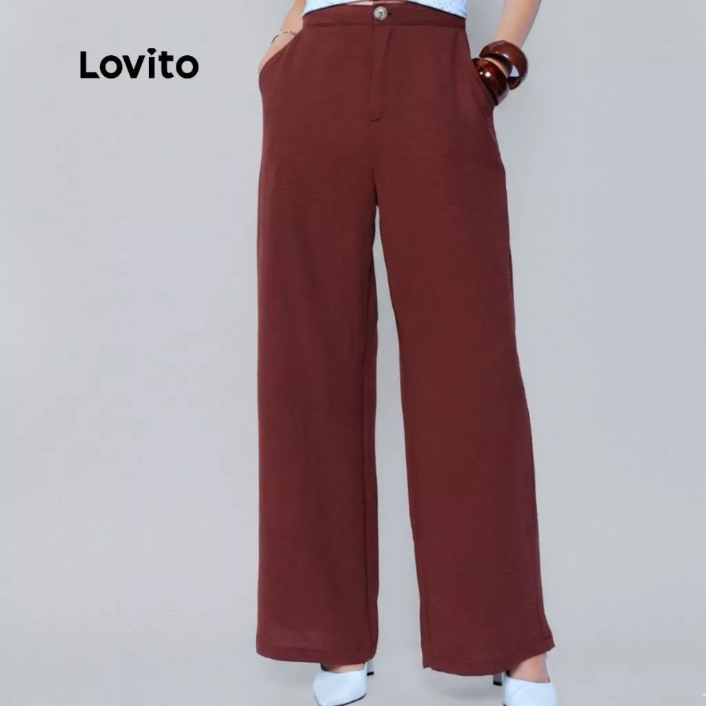 Lovito Calca Alfaiataria Marrom com Bolsos e Botoes Feminina Basica PTB821BRL851 em Oferta na Shopee