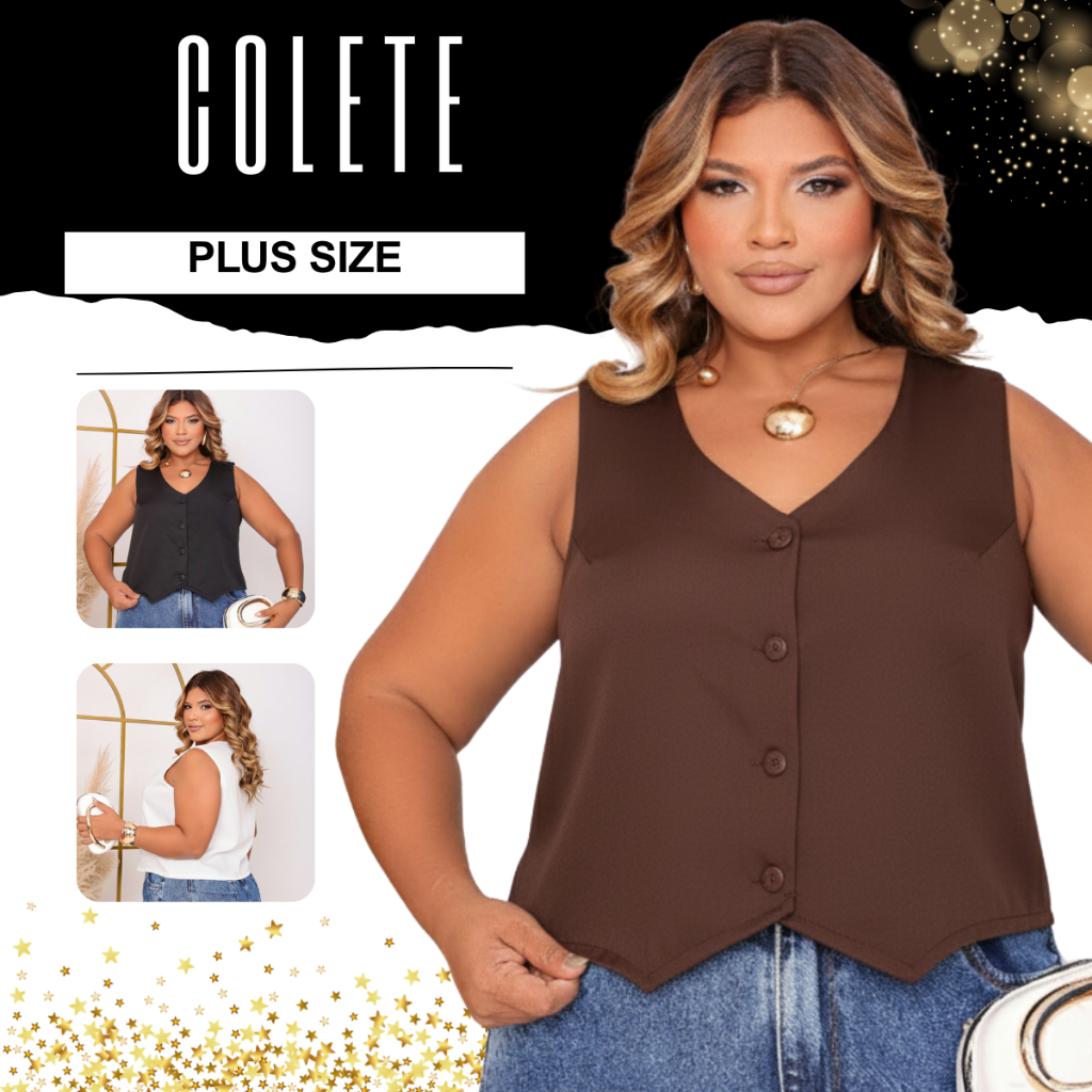 Colete Camisa Social Plus Size Alfaiataria com Botões Feminino Verão Tendencia Candy Color Promoção