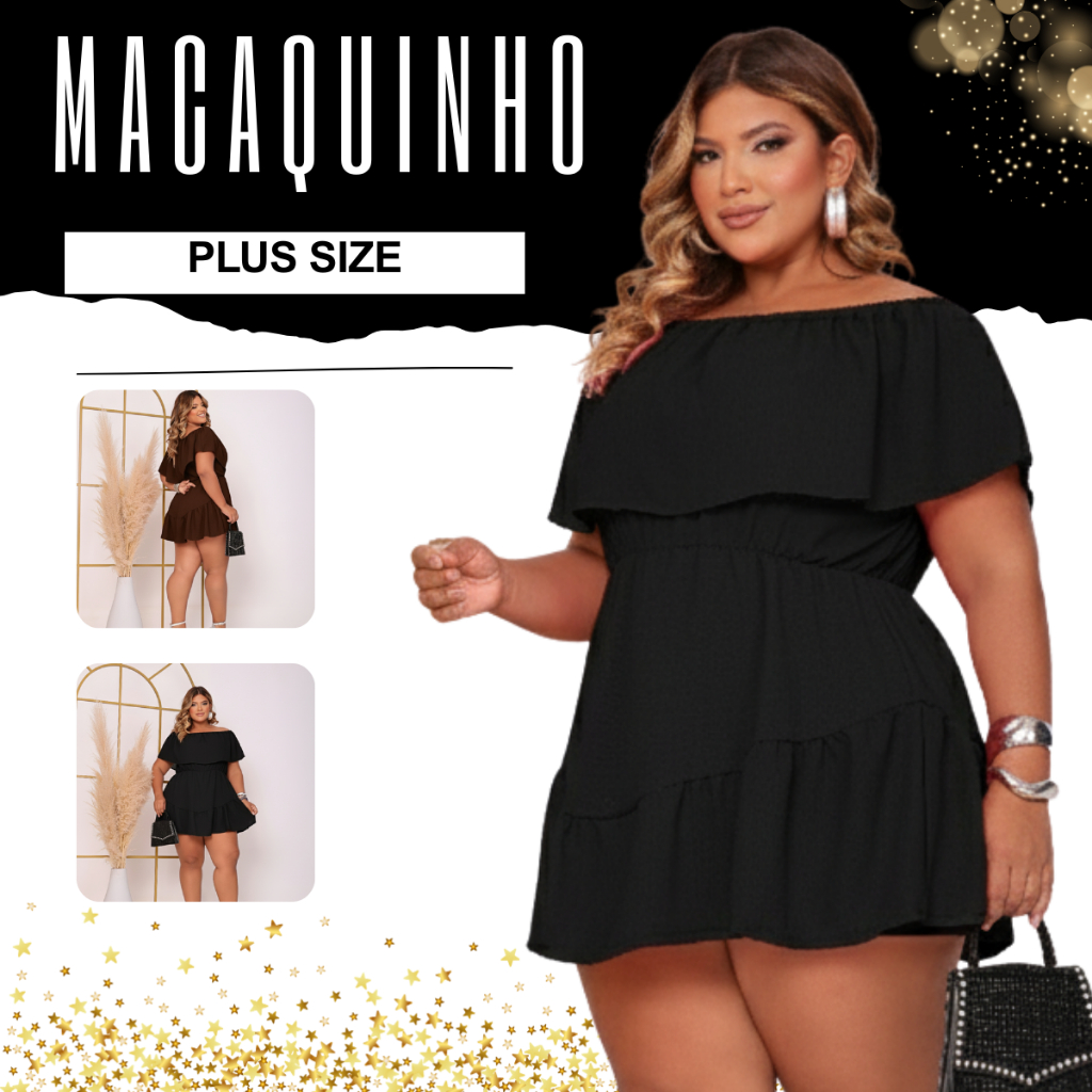 Macaquinho Plus Size Feminino Short Saia  Boho Chique Verão Candy Color Promoção Tendência Ombro a Ombro