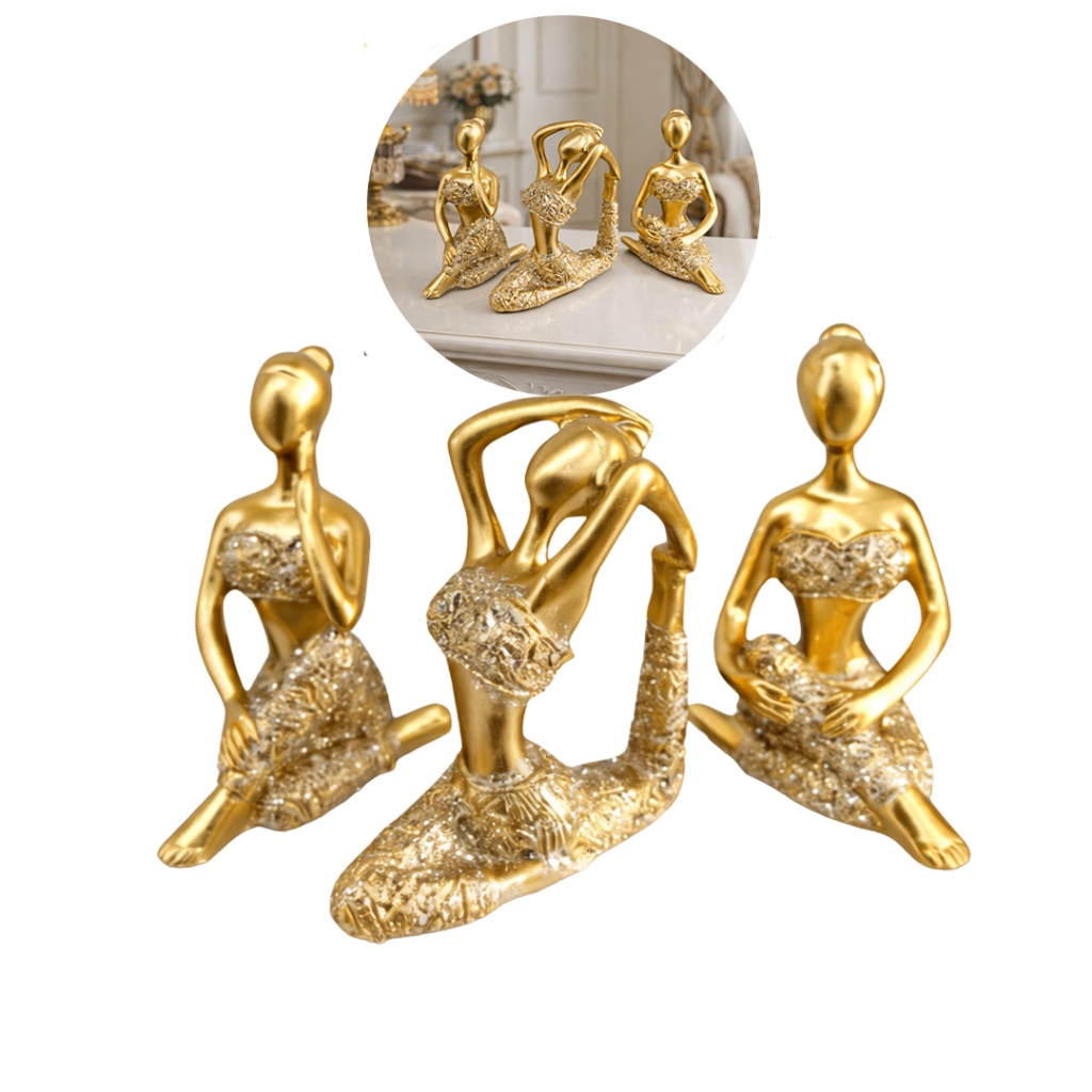 Imagem Kit 3 Mini Estátuas Enfeite Decorativo Posições De Yoga Meditação