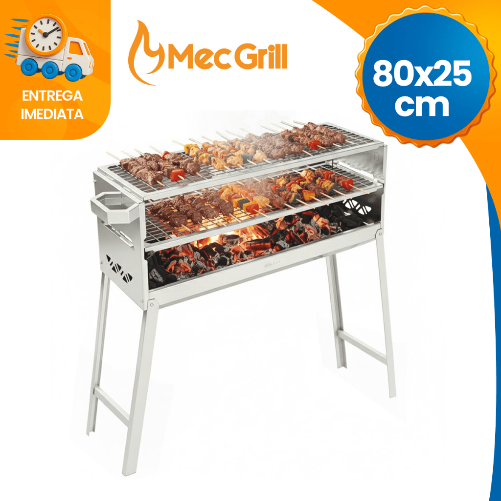 Churrasqueira de Espetinhos Aço Inox 430 Resistente 80x25 Limousin Carvão Grelha em Oferta na Shopee