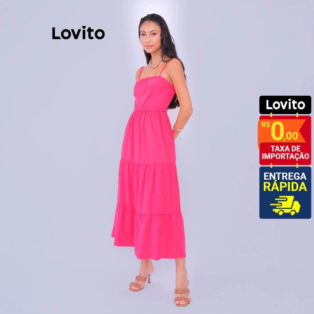 Lovito Vestido Longo Alcas Finas Com Marias Feminino DRB554BRL584