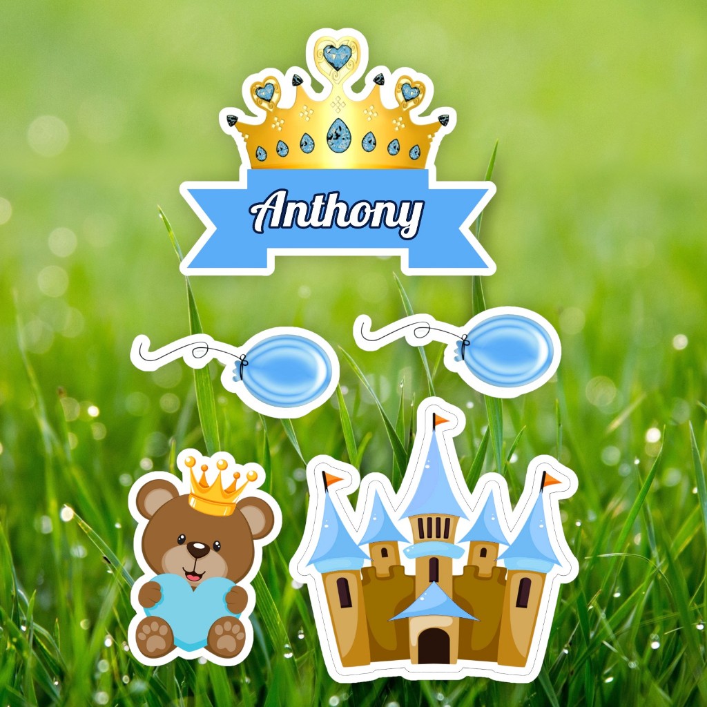 Topo de Bolo Ursinho Principe Personalizado com Nome e Idade / Topper bolo /Top de bolo mesversario