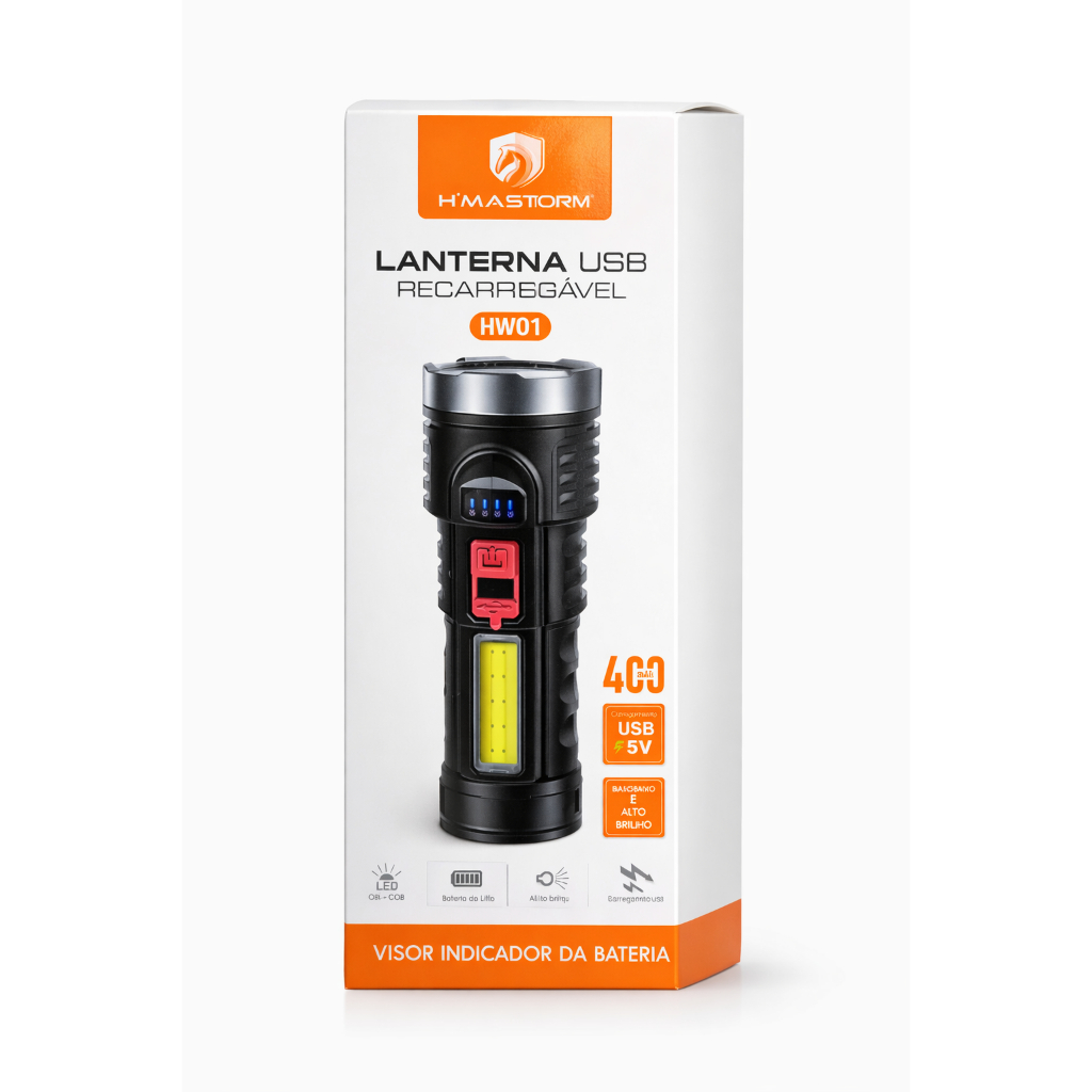Lanterna USB Recarregável H’Maston Hw01 – Cob LED Alta Potência — R$ 25,00 em Shopee