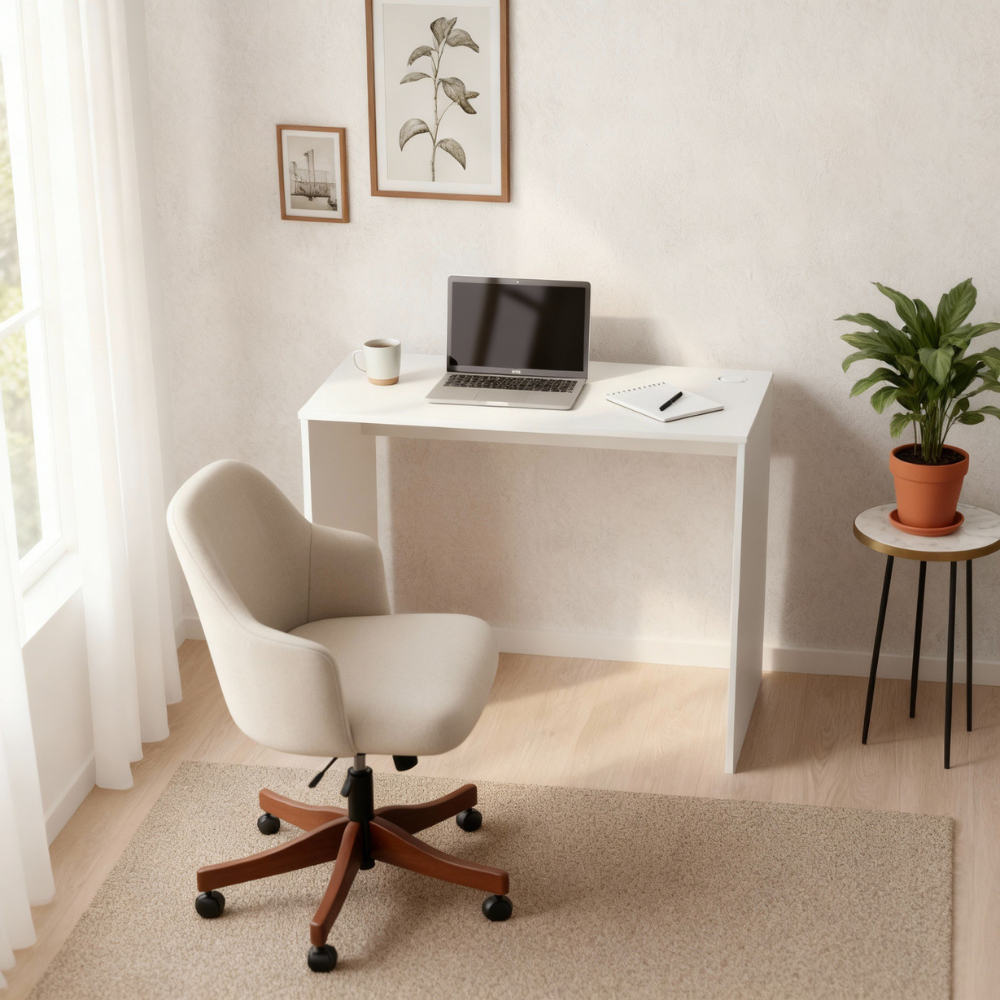 Escrivaninha Mesa 90cm Sem Gaveta Branco MDF Home Office Escritório Notebook Computador Compacta