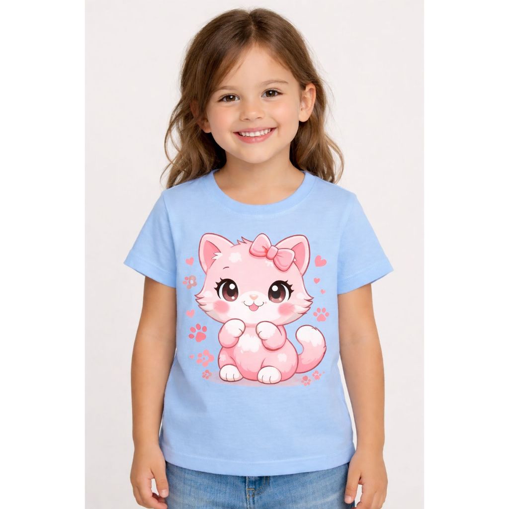 Camiseta Infantil Menina Feminina Estampada Gatinha 100% Algodão | Blusinha Infantil Feminina