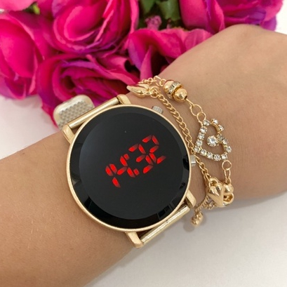 Relógio Feminino de  Led  Redondo Digital em Oferta na Shopee