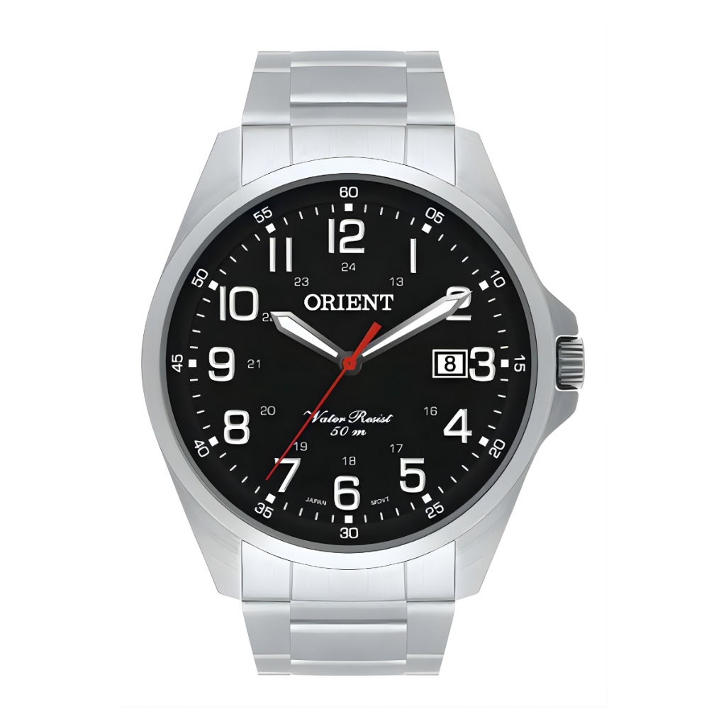 Relógio Orient Masculino MBSS1171 Analógico Aço Prateado Fundo Preto Elegante Resistente Original