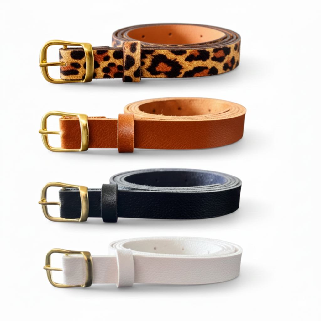 Kit 4 Cinto Feminino Couro Elegante com Fivela Dourada casual plus size – Preto Branco Car...
