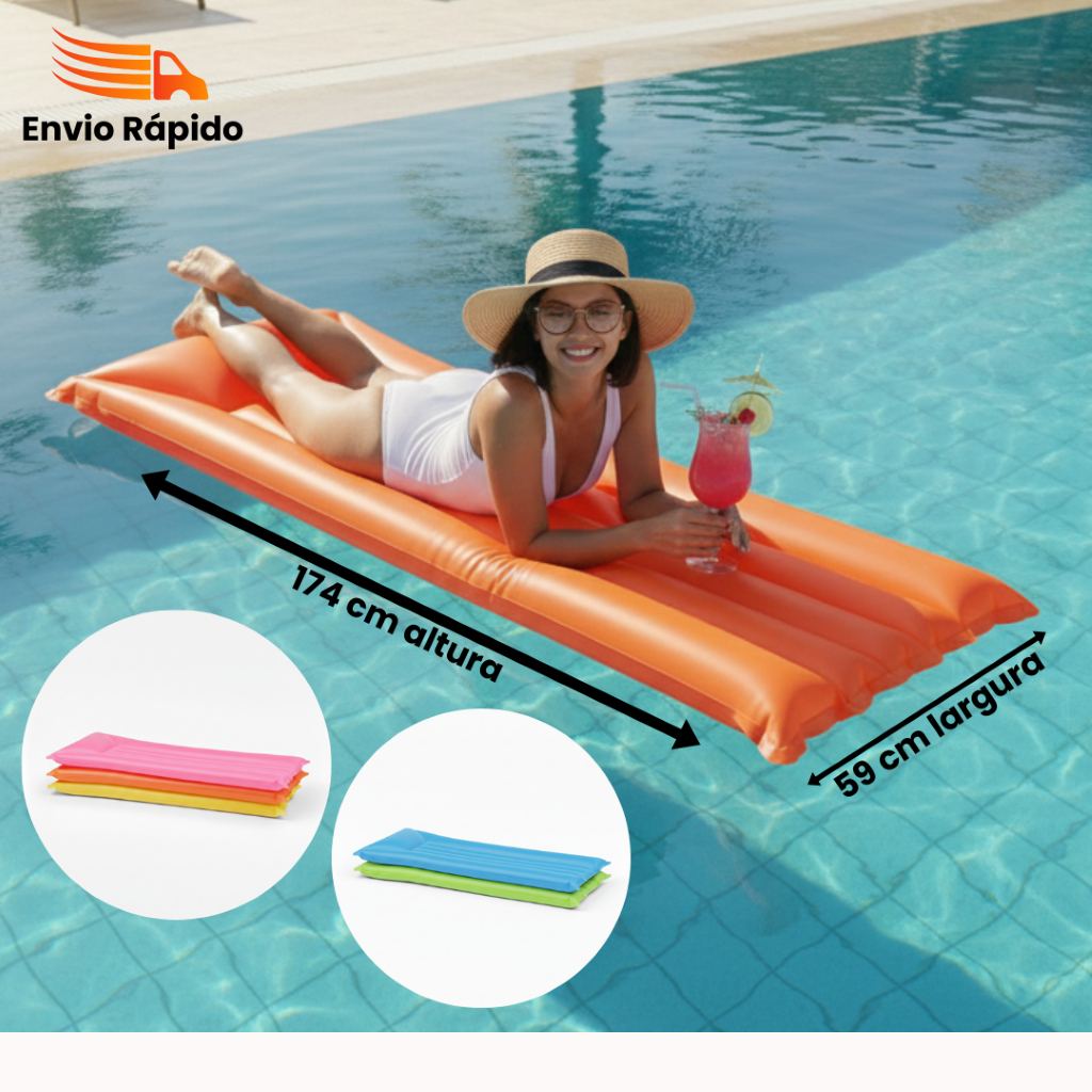Boia Inflável Colchão 1,74cm x 59cm x 18cm Grande Piscinas Praia Descanso Para Cabeca