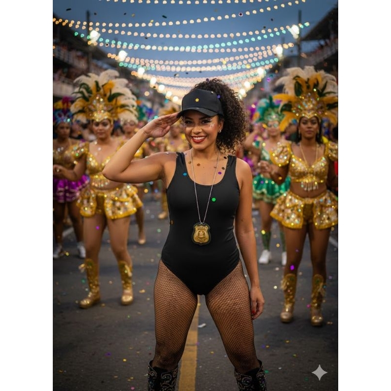 Kit Fantasia Feminina FBI Agente Policial - Body + Boné + Distintivo​Fantasia Agente Especial FBI Feminina