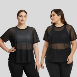 Blusa Feminina Transparente de Tule Manga Curta Camiseta Academia Treino