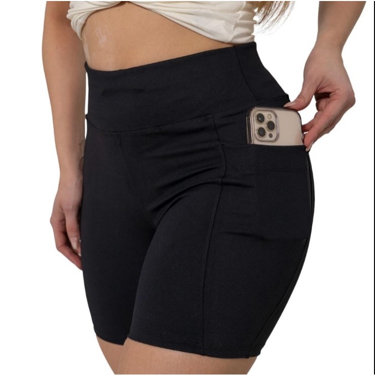 shorts legging com boso para celular laterais tendencia york