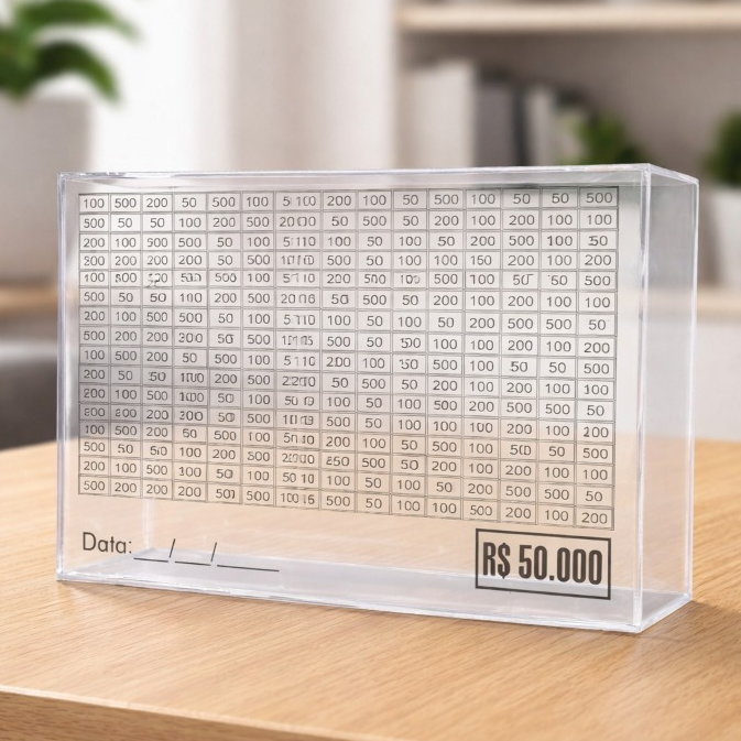 Cofre 50 Mil Desafio Método Japonês Juntar Dinheiro Economizar Em Acrílico em Oferta na Shopee