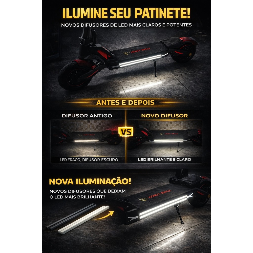 Difusor Lateral Leds Patinete Honey Whale G4 Max G2 G3 Melhor Iluminação 4Un