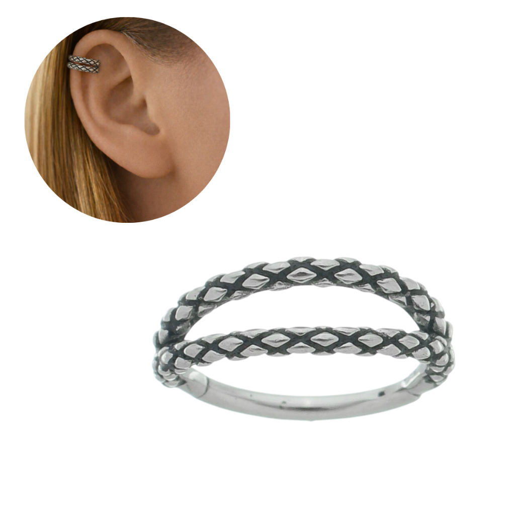 Piercing Aço Cirúrgico Argola Cobra 2 Fileiras Click Orelha Hélix Masculino Feminino Duas Fileiras