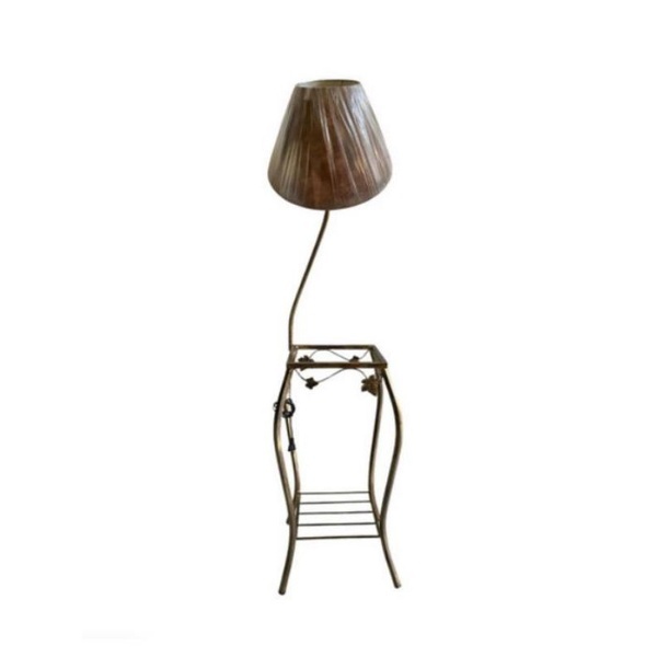 Coluna com luminaria de folha de uva cupula marron mesa de canto aparador ouro velho