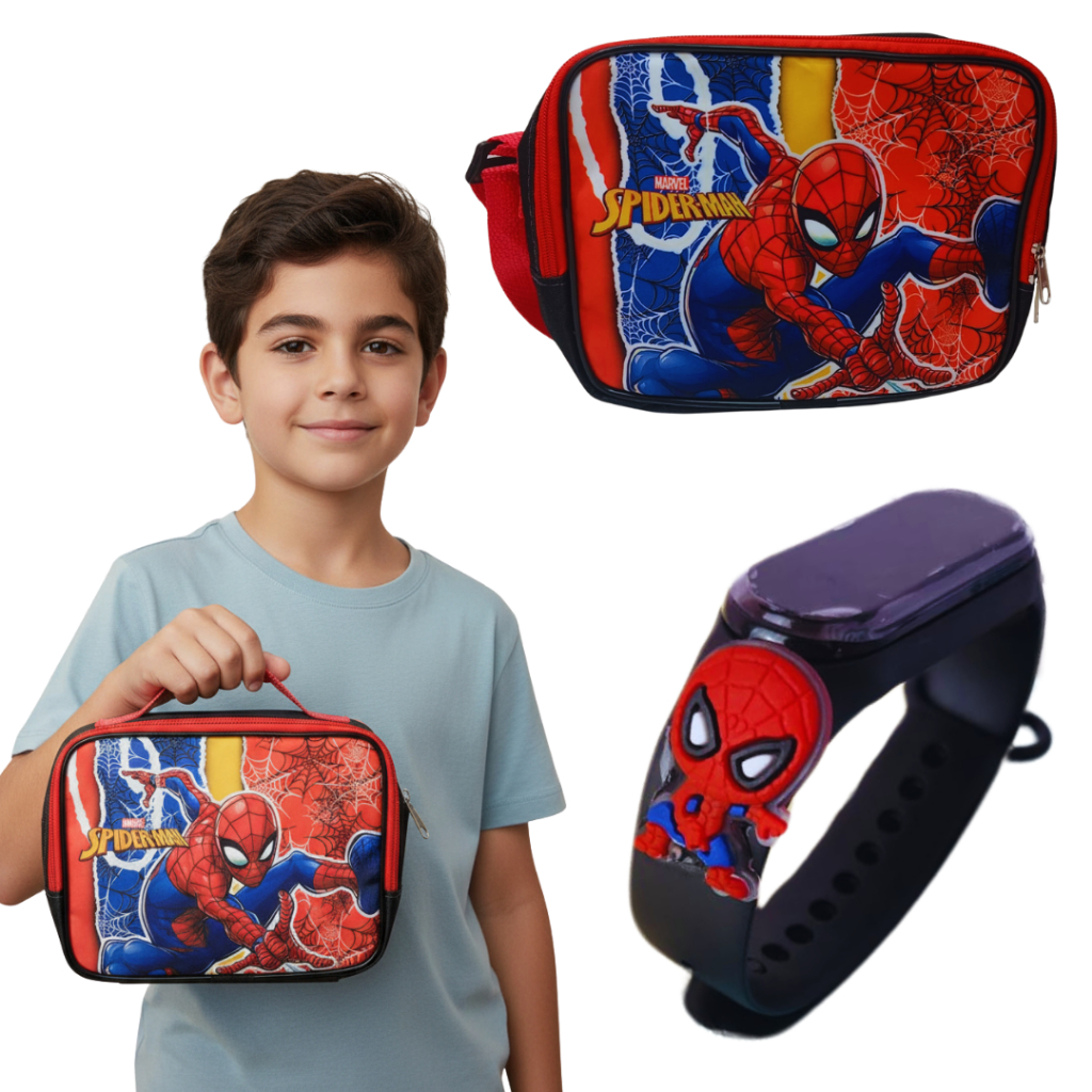 Kit Homem-Aranha: Lancheira Térmica com Alça + Relógio para Meninos em Oferta na Shopee