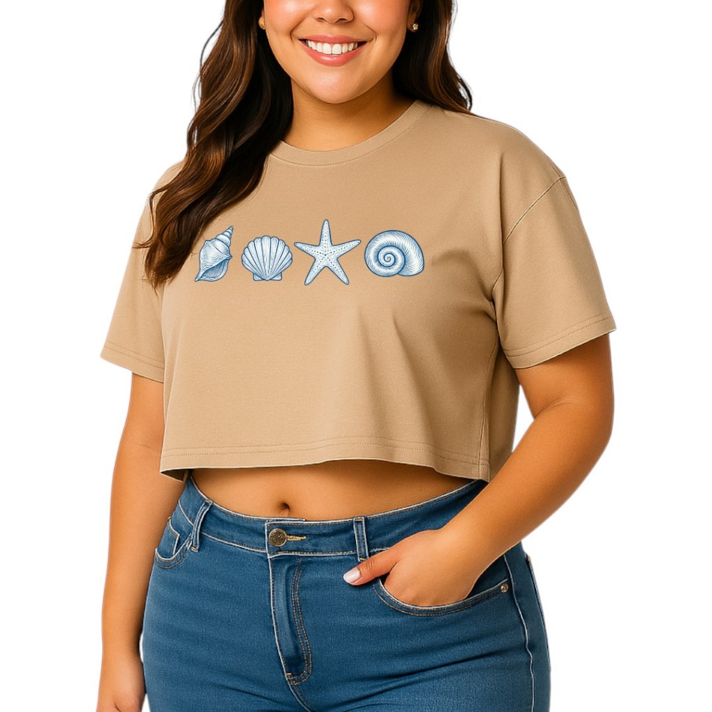 Cropped Plus Size Feminino Estampado Concha 100% Algodão