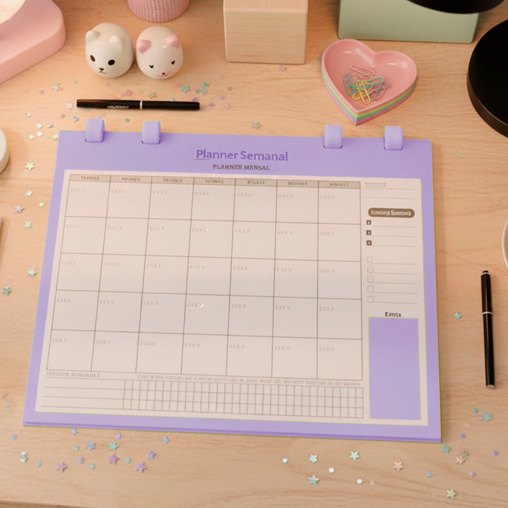 Caderno agenda planner mensal semanal organização vida estudante trabalhador executivo