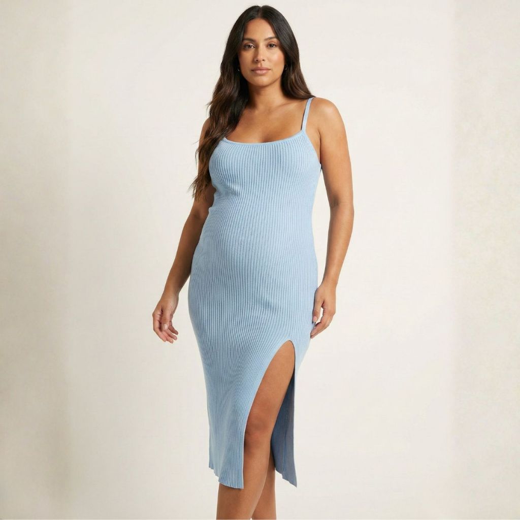 Vestido Modal Midi Tricot Canelado Grávida Elasticidade Alta Qualidade Tricot em Oferta na Shopee