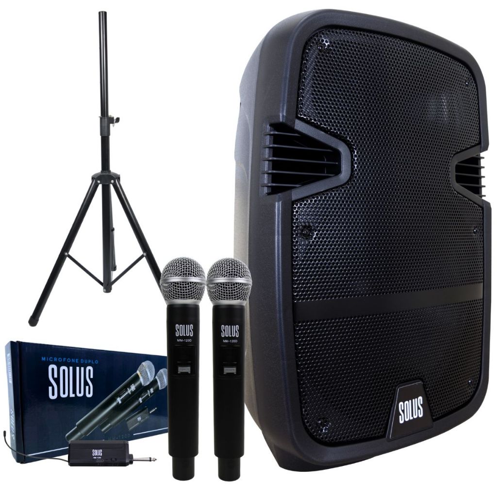 Kit Caixa De Som Amplificada Bluetooth Usb Fm + Microfone Sem Fio + Tripe em Oferta na Shopee