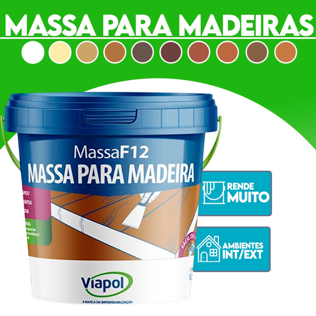 Massa Para Madeira F12 Viapol Vedar Calafetar Correção Cores Verniz Fácil Aplicação Tapar Resistente