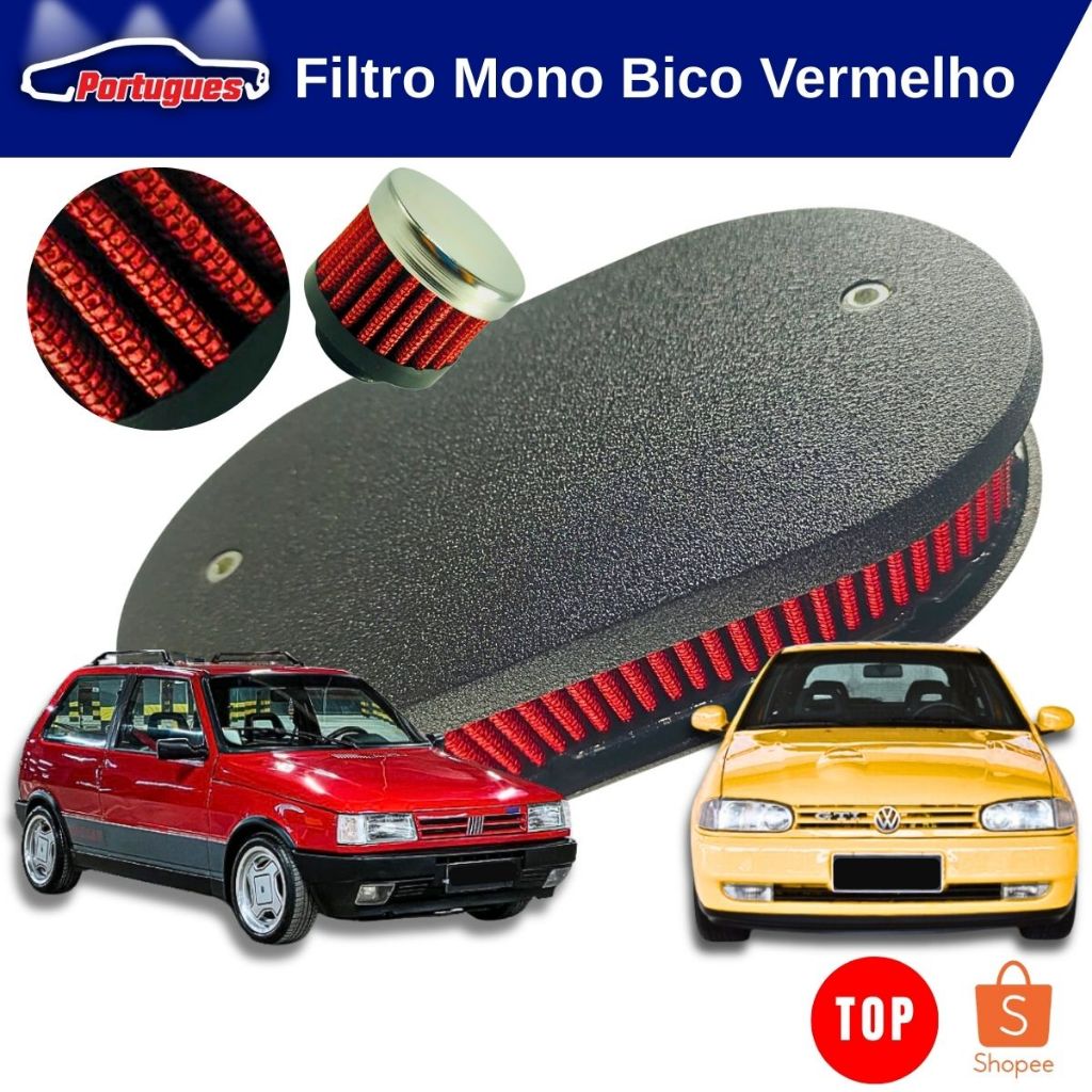 Filtro De Ar Esportivo Injeção 1 Bico Mono Ponto Vw Gm Ford vermelho