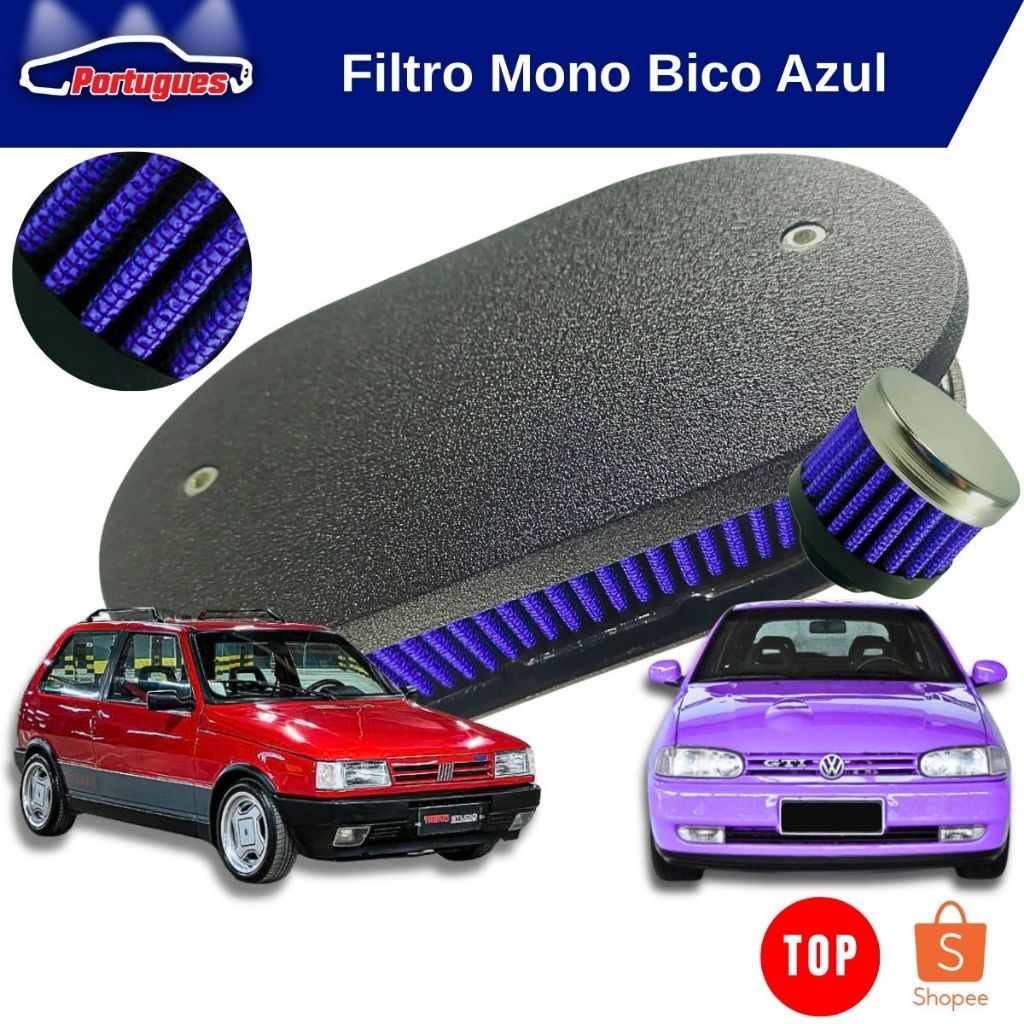 Filtro De Ar Esportivo Injeção 1 Bico Mono Ponto Vw Gm Ford Azul