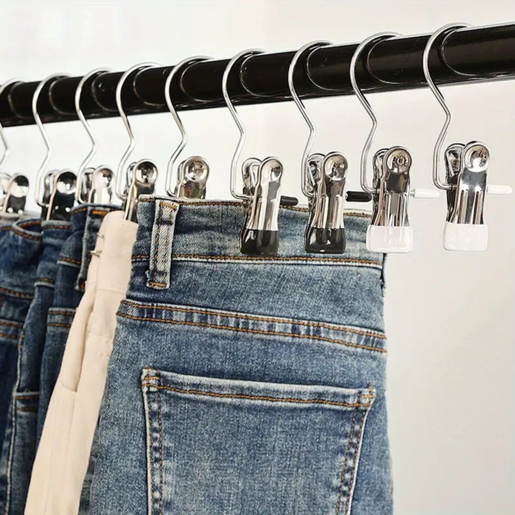 Kit de 10/20 Cabides Para Calça Com Prendedor Clip Pendurar Armário Presilha Roupas Gancho Giratório