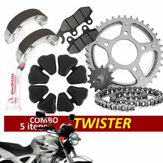 kit relação cbx 250 twister + pastilha freio + lona freio + coxim coroa + brinde em Oferta na Shopee
