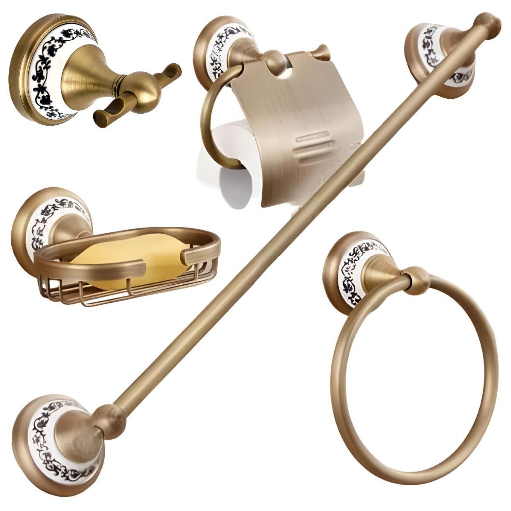 Kit Banheiro 5 Peças Bronze Porcelana Acessórios Retrô Luxo em Oferta na Shopee