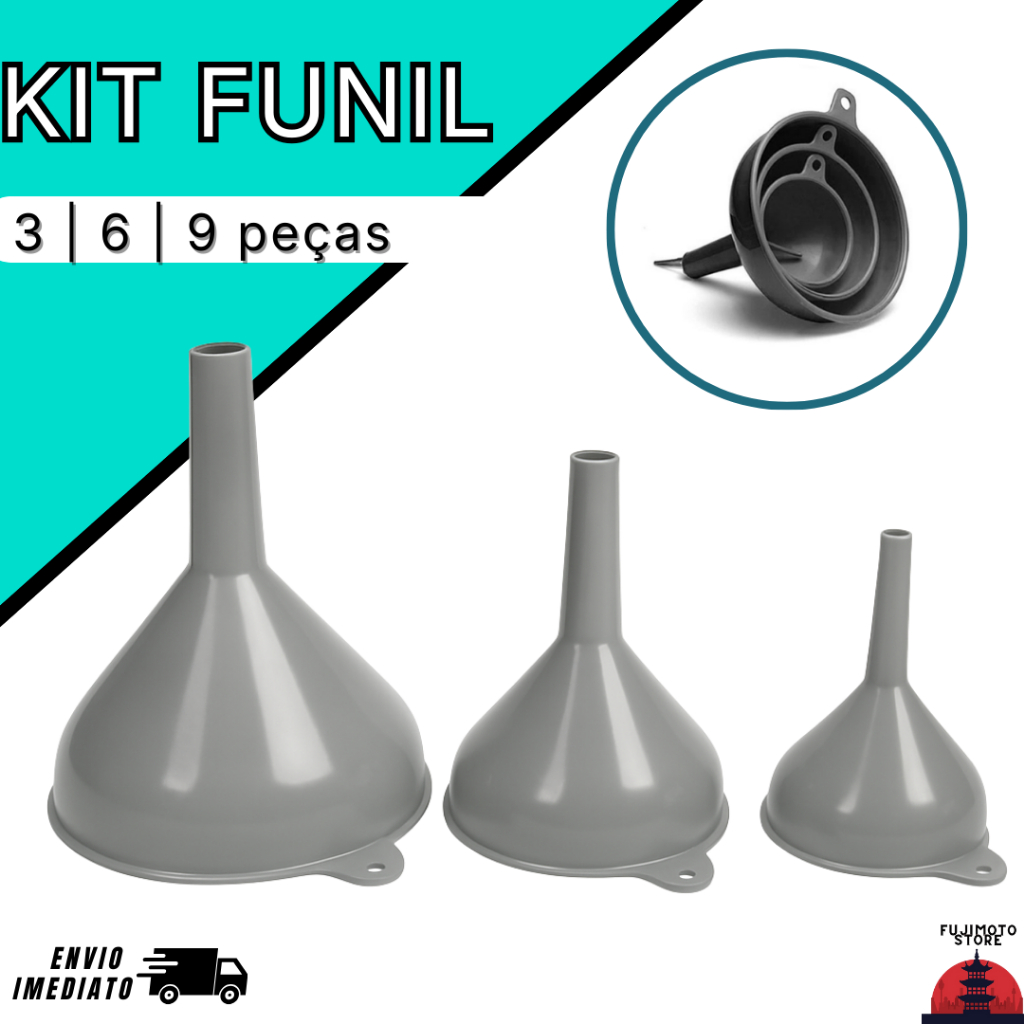 Kit Funil Plástico 6 Peças P M G Plasduran Cozinha Óleo Combustível Multiuso Resistente