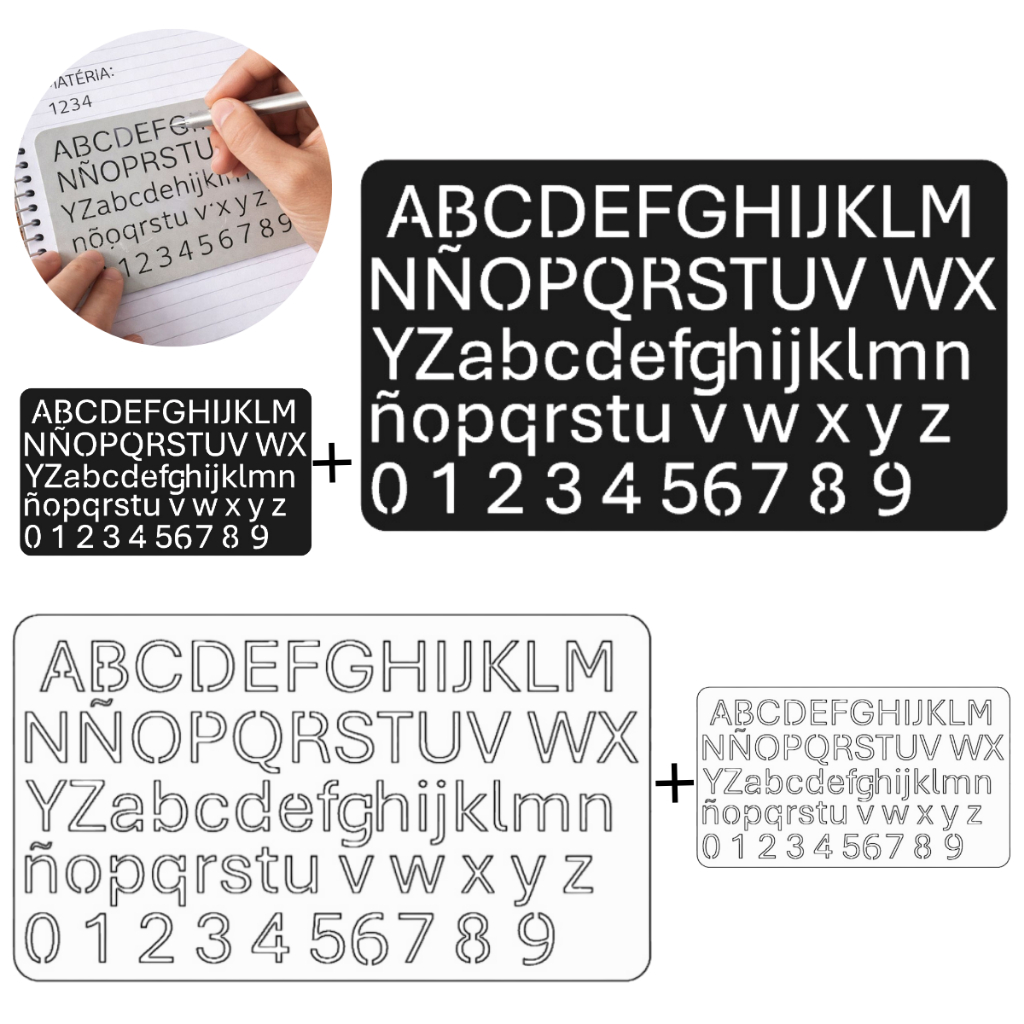 Régua Normógrafo Numérica Alfabético 2 Modelos Tamanho - Kit em Oferta na Shopee
