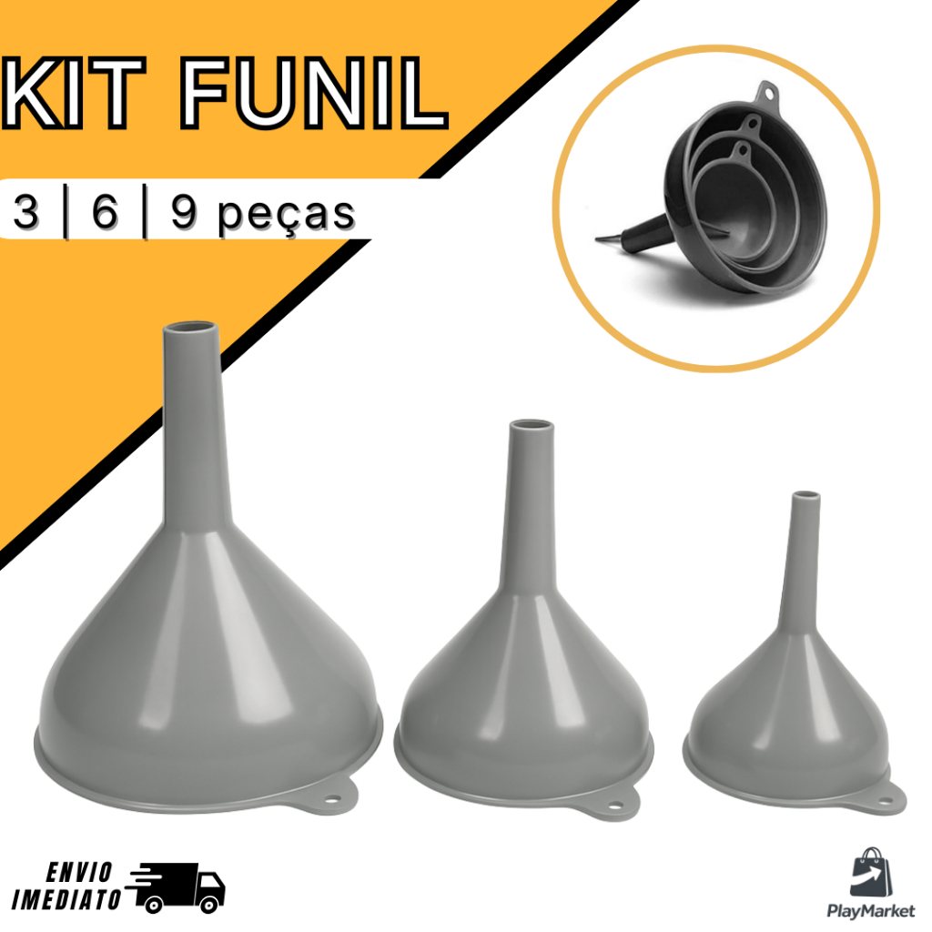 Funil Plástico Kit 6 Peças P M G Plasduran Multiuso Cozinha Óleo Combustível Resistente