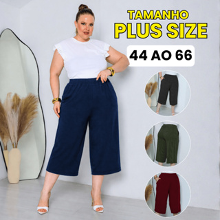 Calça Pantacourt Feminina Plus Size em Malha Canelada Premium com Bolso e Cintura Elástica em Oferta na Shopee