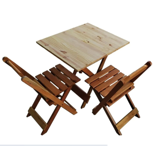 Jogo Conjunto Mesa Madeira Dobrável 70x70 C/2 Cadeiras Crua Lazer Gourmet