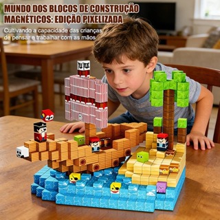 Brinquedo Montessori Construção De Montar Menino Blocos Magnéticos Construção Educativo Mine craft em Oferta na Shopee