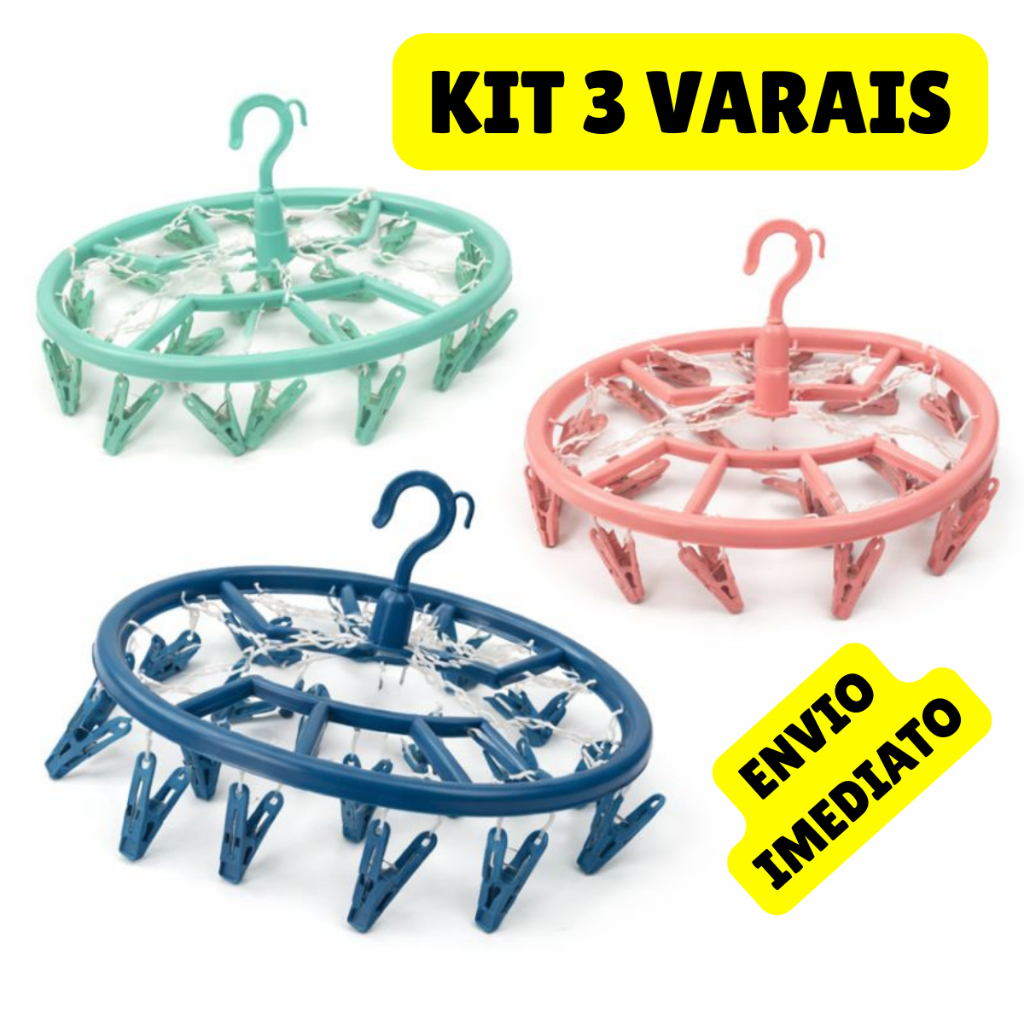 KIT com 3 Varal Para Lingerie E Roupa Íntima 18 Prendedores Multiuso Lavanderia