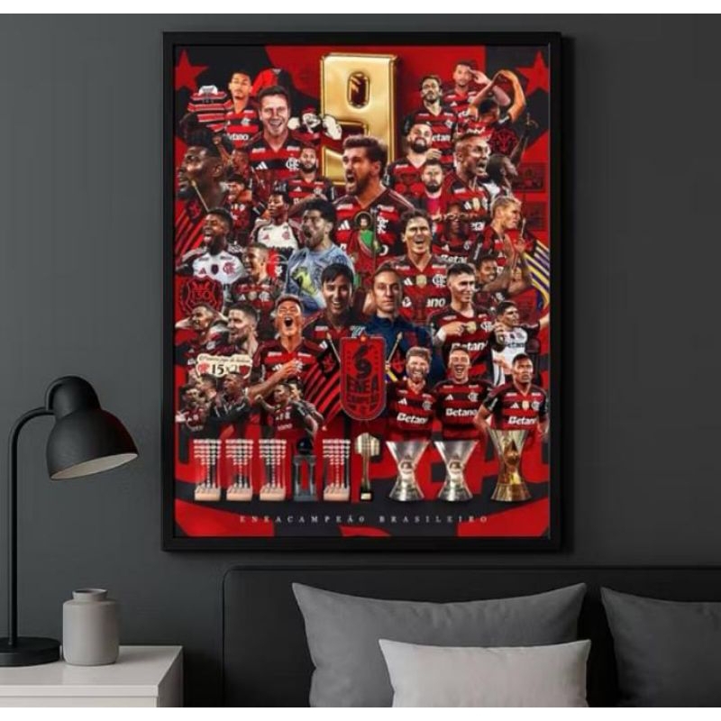 Quadro flamengo enea campeão pôster dos 9 títulos Brasileiros