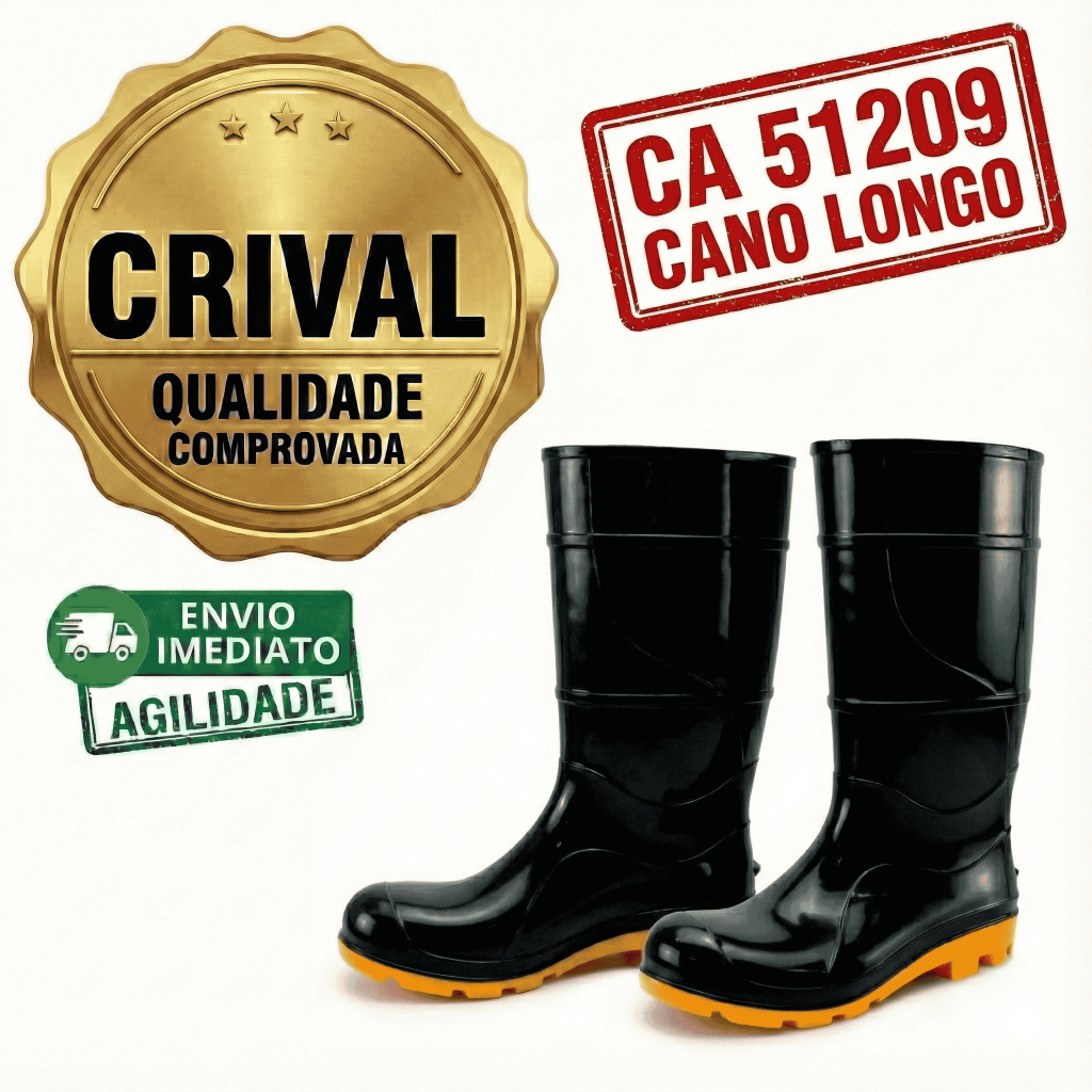 Bota Galocha Cano Longo Crival Impermeável EPI COM CA Proteção Chuva Motoboy Limpeza Resistente em Oferta na Shopee