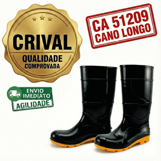 Bota Galocha Cano Longo Crival Impermeável EPI COM CA Proteção Chuva Motoboy Limpeza Resistente em Oferta na Shopee